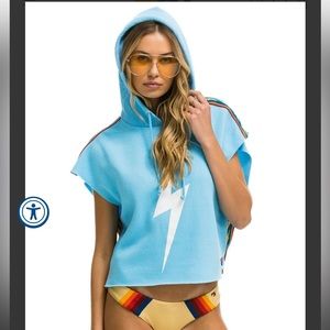 NEVER WORN - Aviator Nation (size M) Bolt Stripe Sleeveless Cropped Hoodie